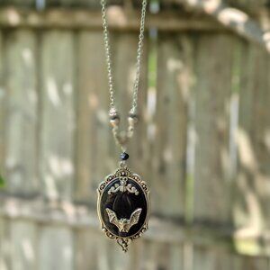 Black Bat Cameo Necklace